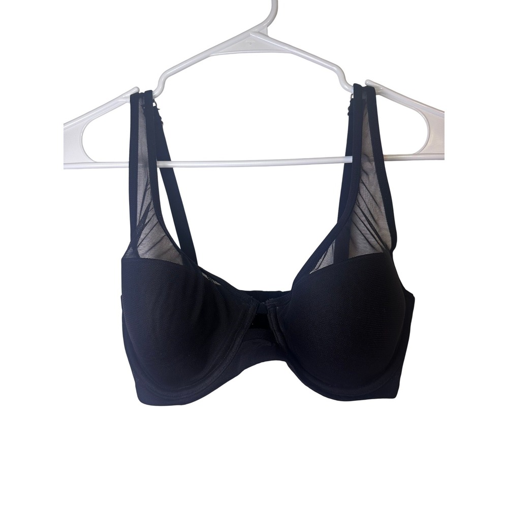 Smart & Sexy Black Sheer Mesh Balconette Bra 32DD Underwire Adjustable Straps